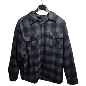 YAGO Men's Plaid Quilted Lined Flannel Shirt Jacket 4XL Dark Grey Black